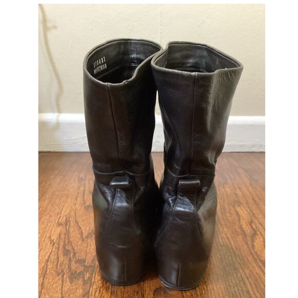 Stuart Weitzman Black Leather Slouch Gather Ankle Bootie Wedge Low Boots 10.5 - Picture 4 of 8